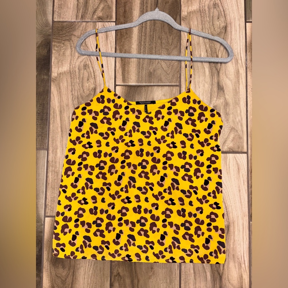 Scotch & Soda Yellow Leopard Print Stargazer Spaghetti-strap Cami-small so fly!